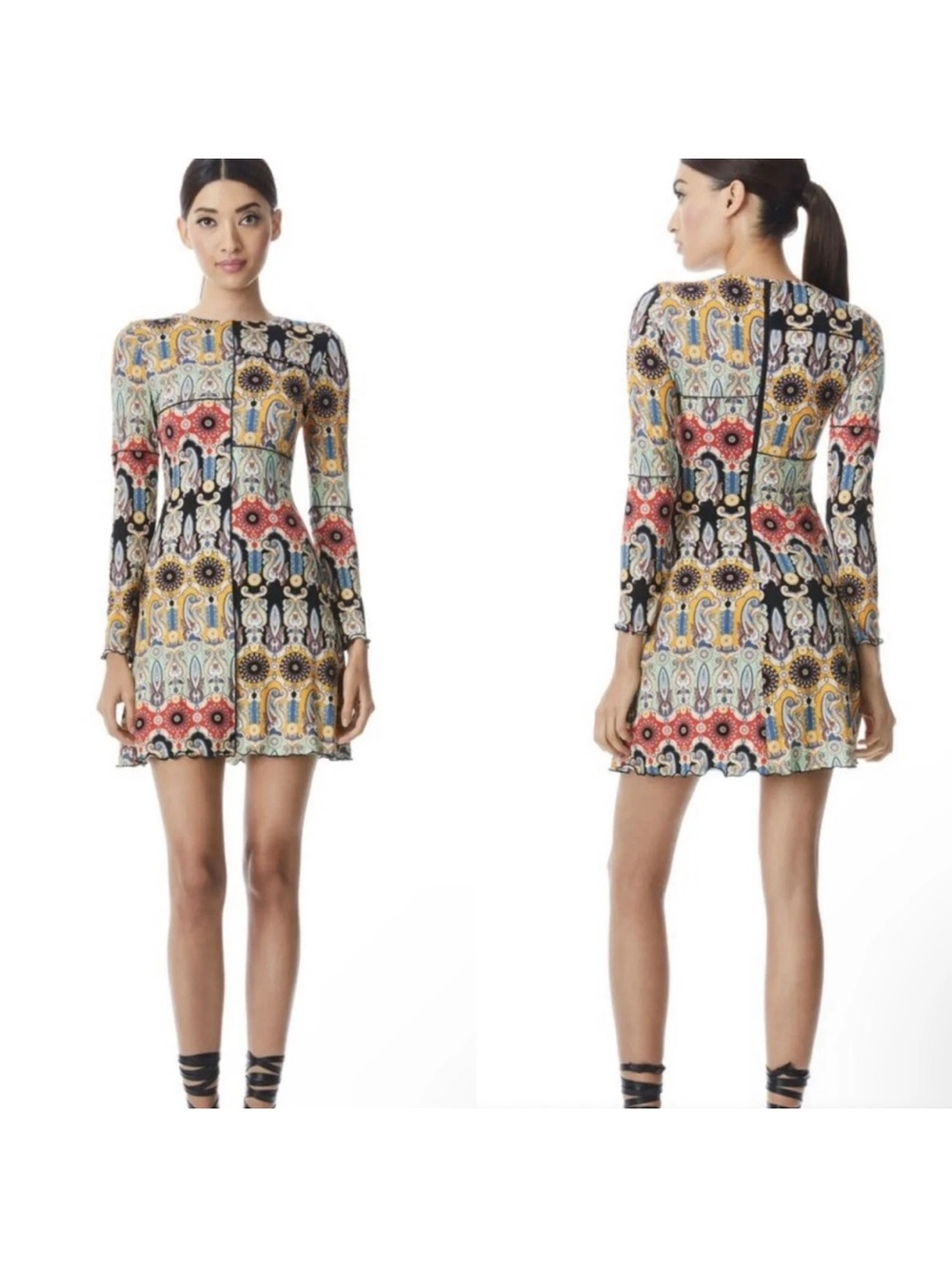 Alice + Olivia Multicolor Printed Long-Sleeve Mini Dress